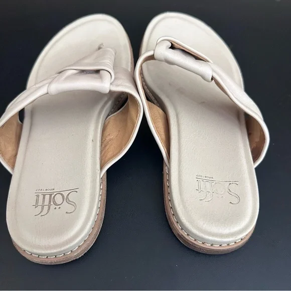 Sofft Essie Sandals Women's 8M Beige Leather Comfort Thong Flip Flop Knot - Picture 3 of 10